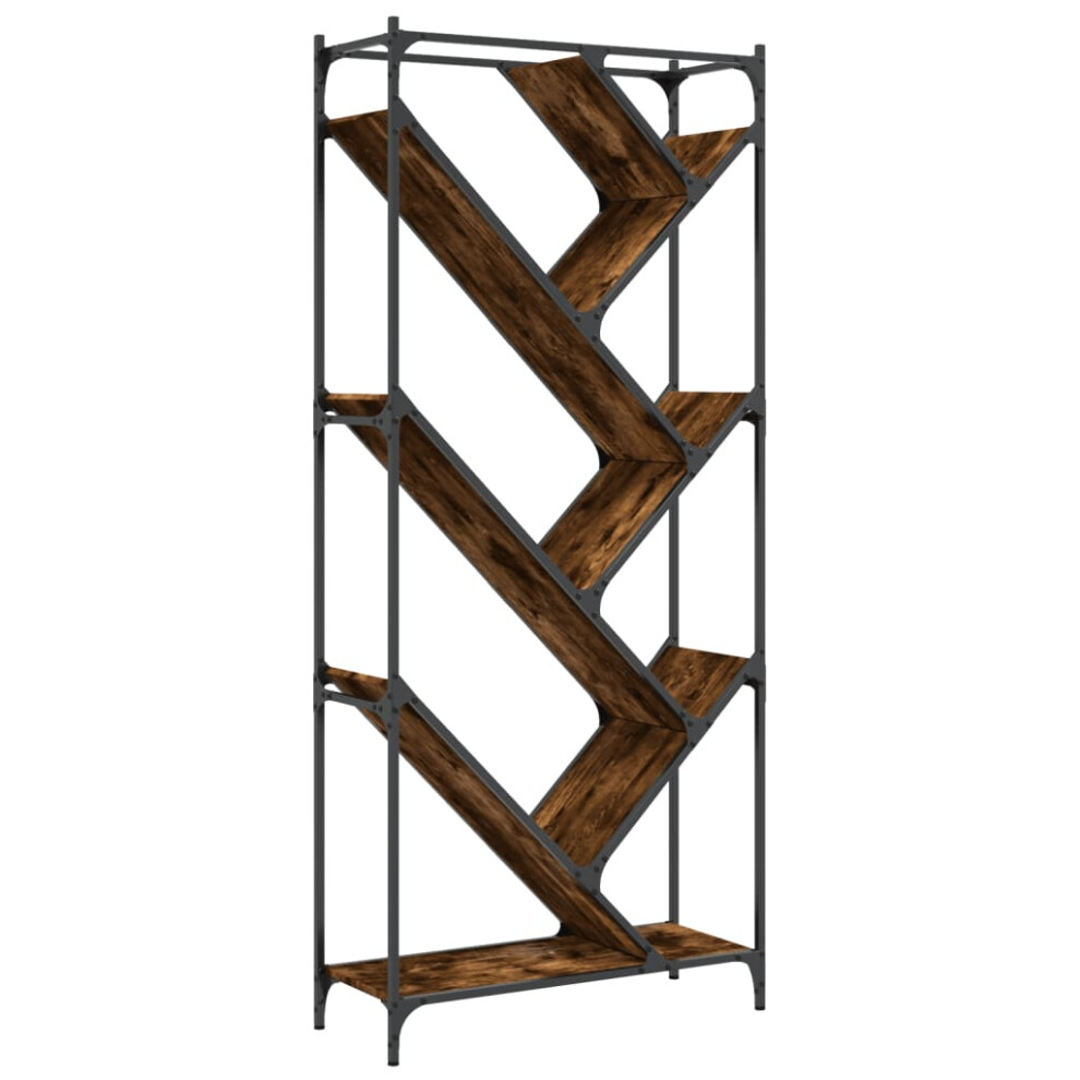 Vidaxl Bookcase Bookshelf Side Cabinet Smoked Oak Engineered Wood And Metal
