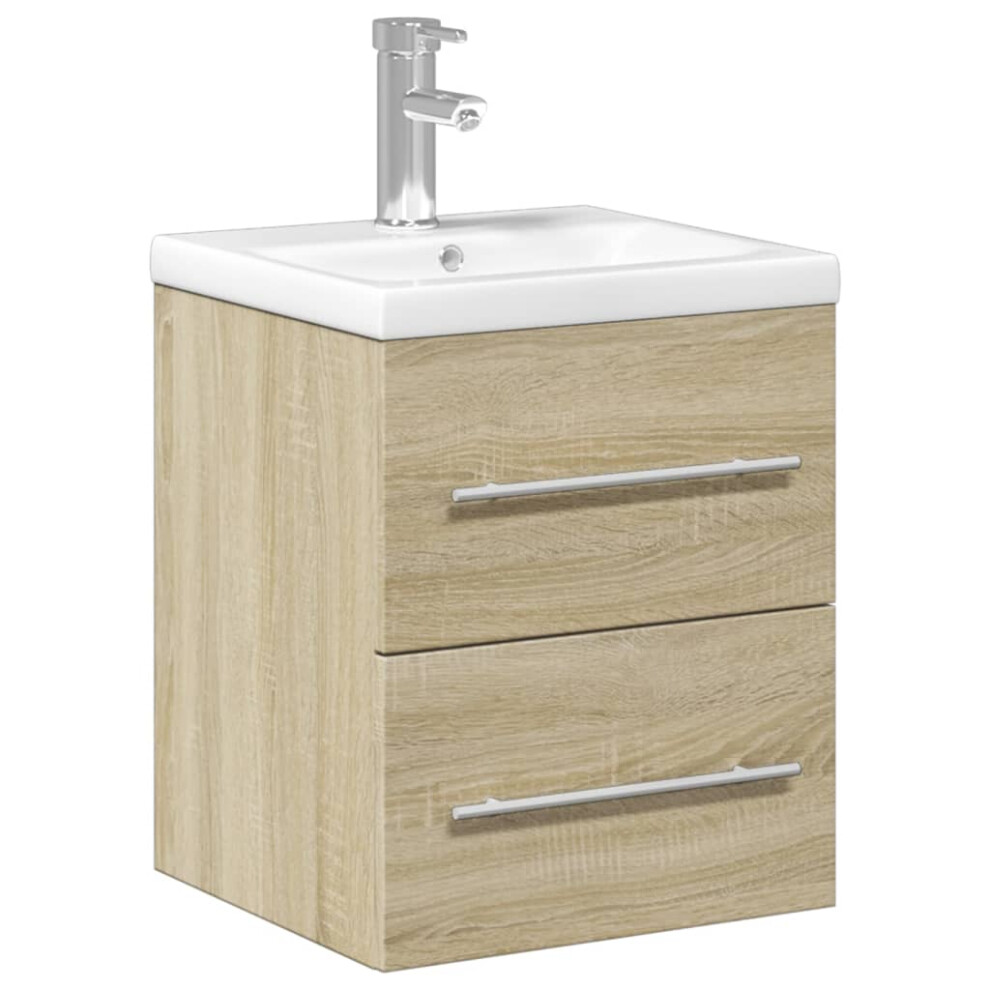 (sonoma oak, 41 x 38.5 x 48 cm/with faucet) vidaXL Sink Cabinet with Built-in Basin Concrete Grey Engineered Wood Basin