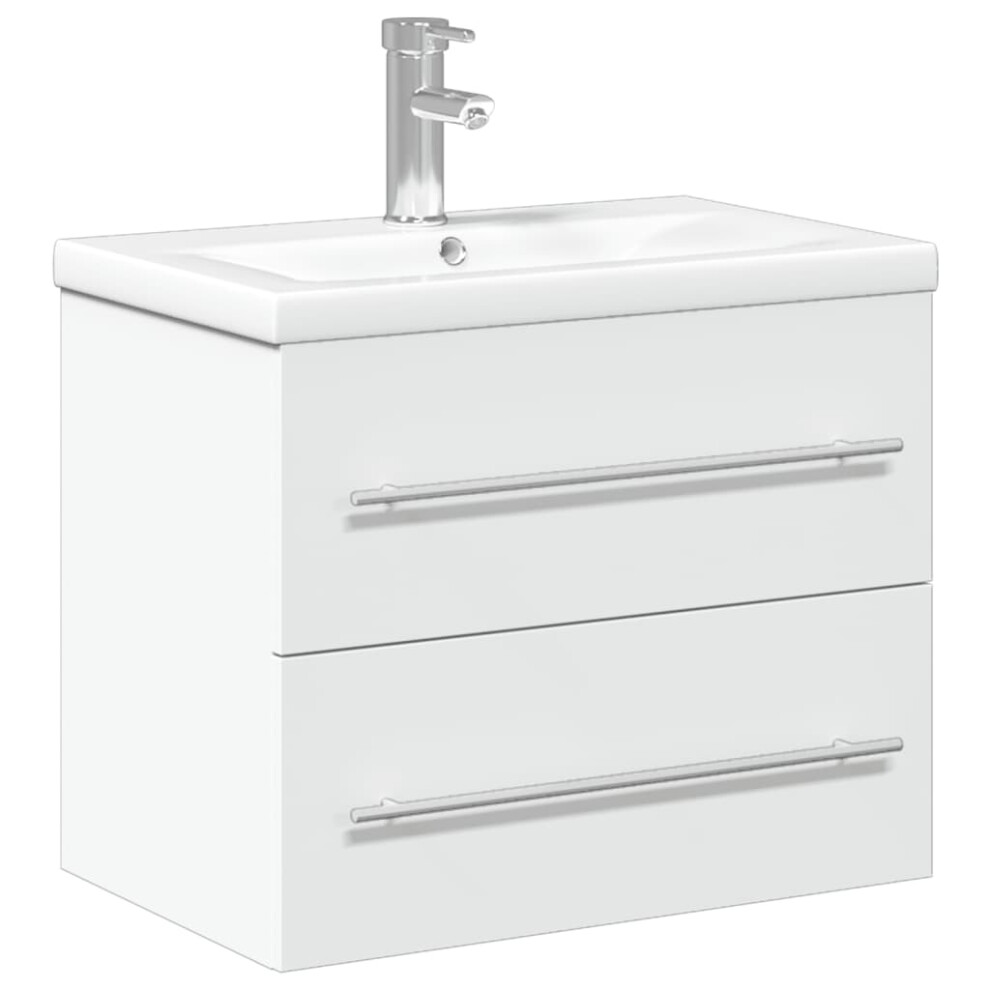 Vidaxl (White, 60 X 38.5 X 48 Cm/With Faucet) Sink Cabinet With Built-In Basin Bathroom Sink Unit Engineered Wood