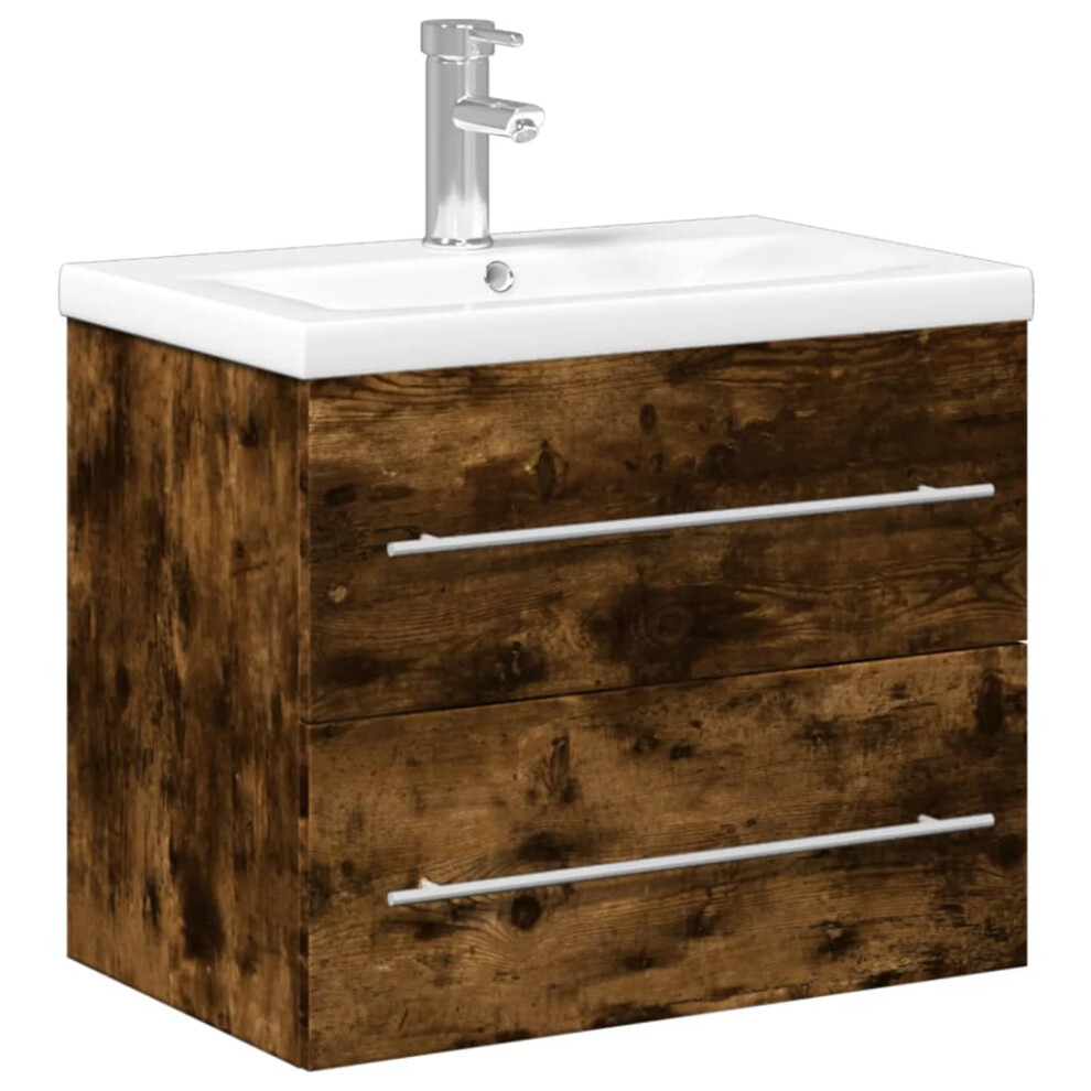 (smoked oak, 60 x 38.5 x 48 cm/with faucet) vidaXL Sink Cabinet with Built-in Basin Concrete Grey Engineered Wood Basin