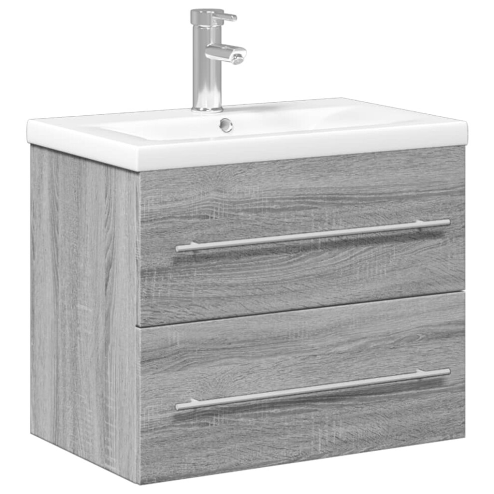 (grey sonoma, 60 x 38.5 x 48 cm/with faucet) vidaXL Sink Cabinet with Built-in Basin Concrete Grey Engineered Wood Basin