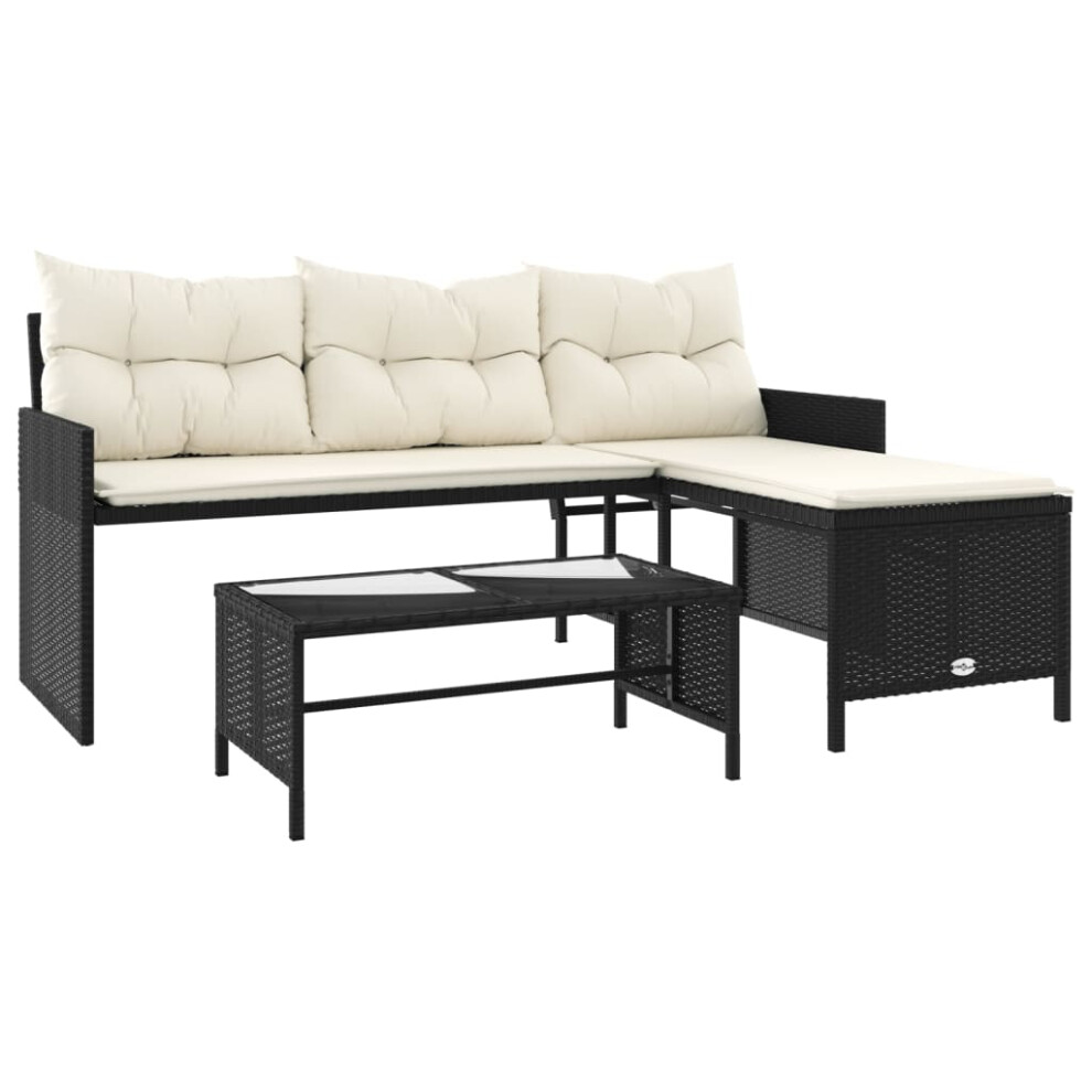 vidaXL Garden Sofa with Table and Cushions L-Shaped Sofa Black Poly Rattan