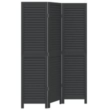 vidaXL Room Divider 3 Panels Room Privacy Screen Black Solid Wood Paulownia