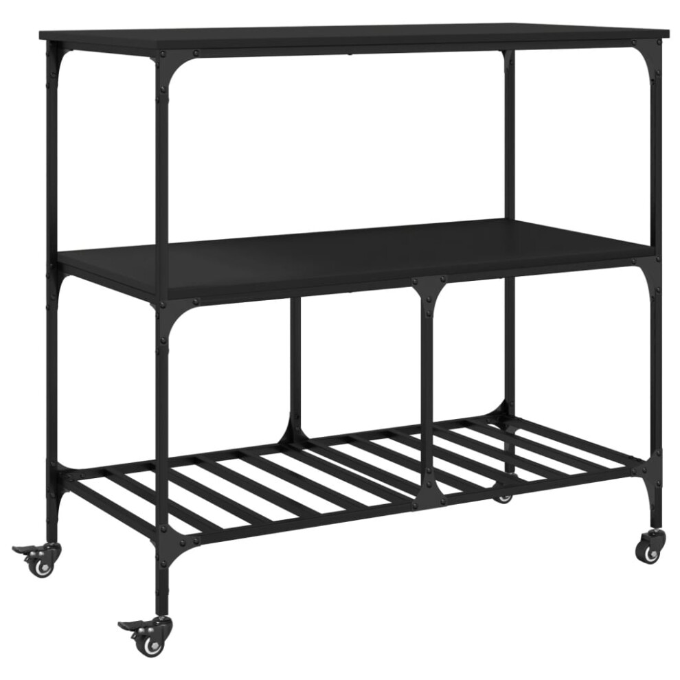 vidaXL Kitchen Trolley Rolling Cart Storage Cart Trolley Black Engineered Wood