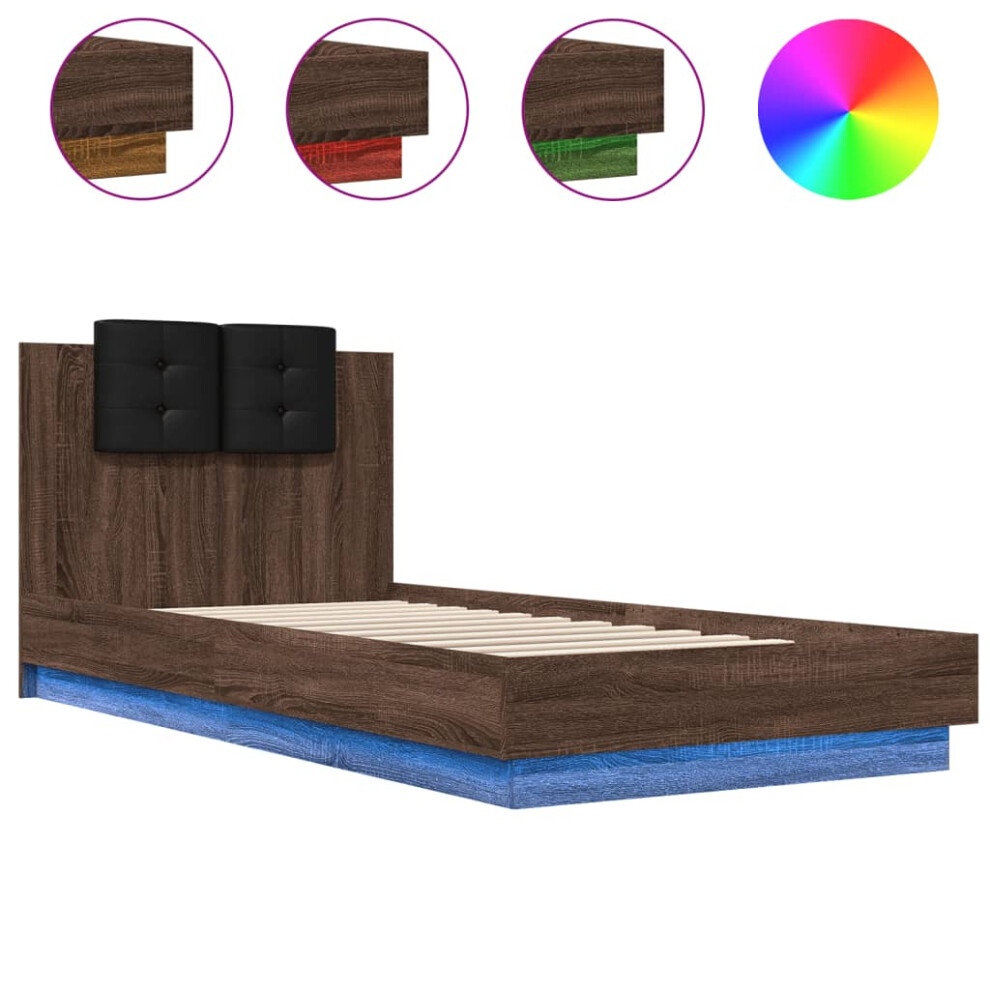 Vidaxl Bed Frame With Headboard And Led Lights Bed Base Brown Oak 100X200 Cm
