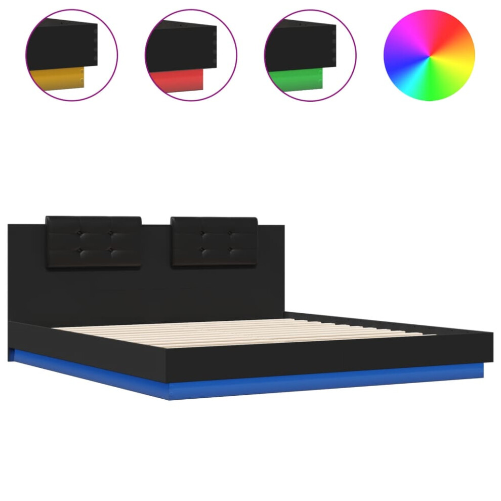 vidaXL Bed Frame with Headboard and LED Lights Home Bed Base Black 160x200 cm