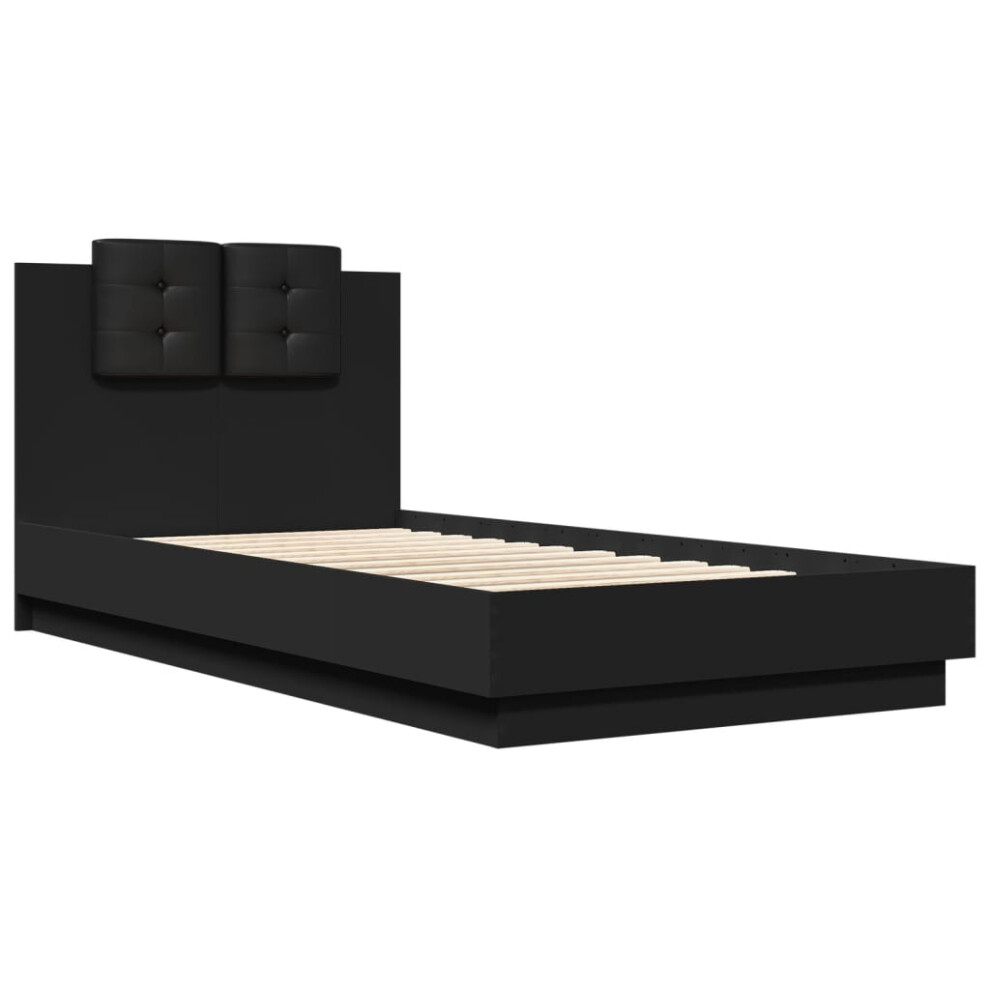 vidaXL Bed Frame with Headboard Black 75x190 cm Small Single Engineered Wood