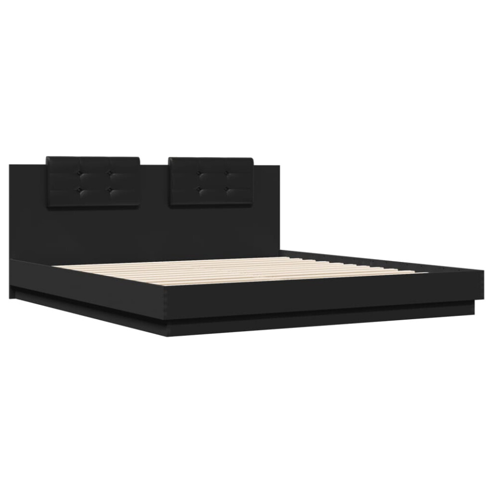 vidaXL Bed Frame with Headboard Home Bed Base Black 200x200cm Engineered Wood