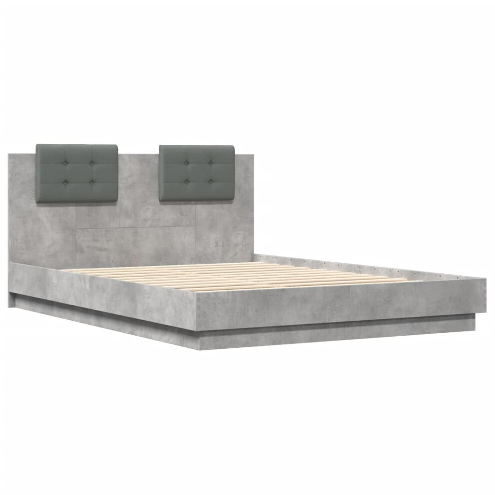 vidaXL Bed Frame with Headboard Bed Concrete Grey 140x200 cm Engineered Wood