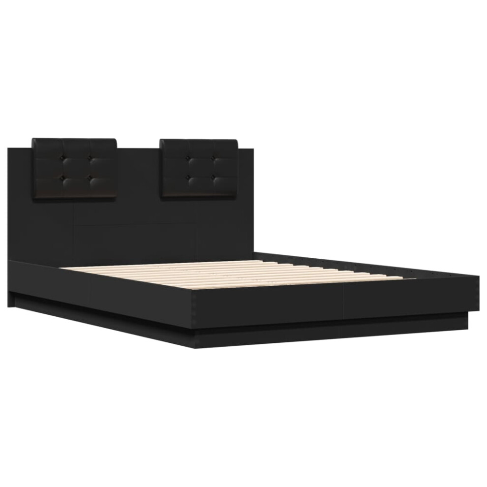 vidaXL Bed Frame with Headboard Bed Black 135x190 cm Double Engineered Wood