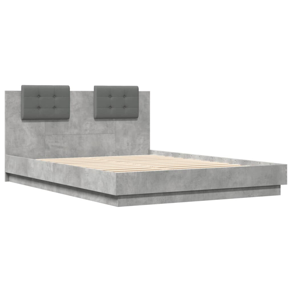 vidaXL Bed Frame with Headboard Bed Concrete Grey King Size Engineered Wood