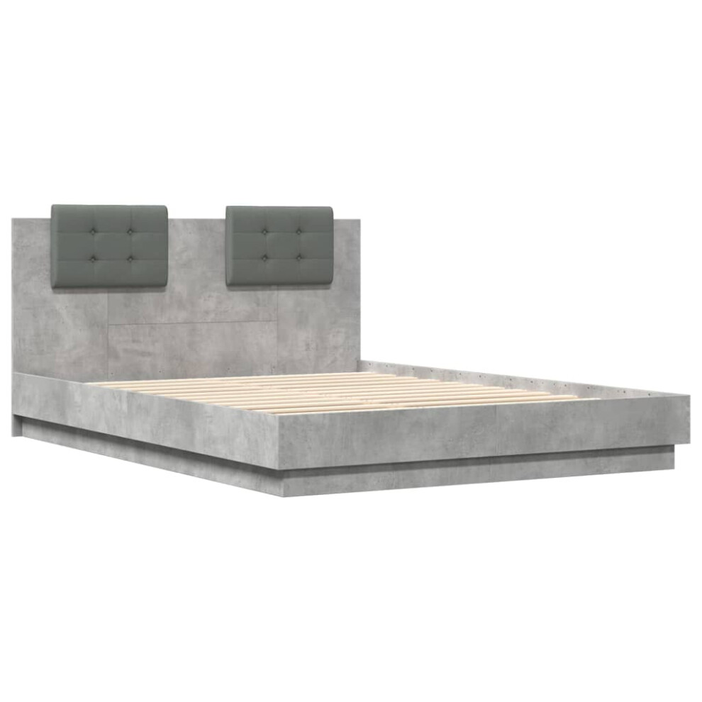 vidaXL Bed Frame with Headboard Bed Concrete Grey 120x200 cm Engineered Wood