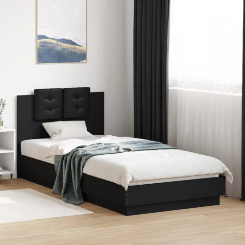 VidaXL vidaXL Bed Frame with Headboard Home Bed Base Black 100x200 cm Engineered Wood 2