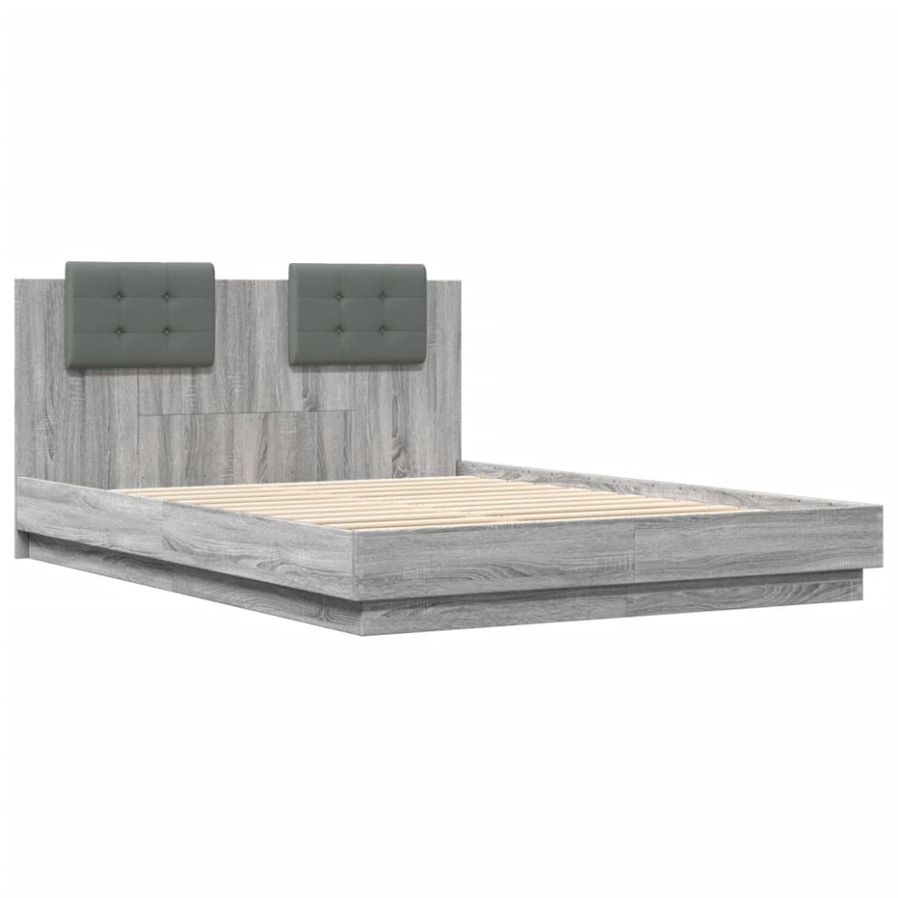 vidaXL Bed Frame & Headboard Grey Sonoma 150x200 cm King Size Engineered Wood