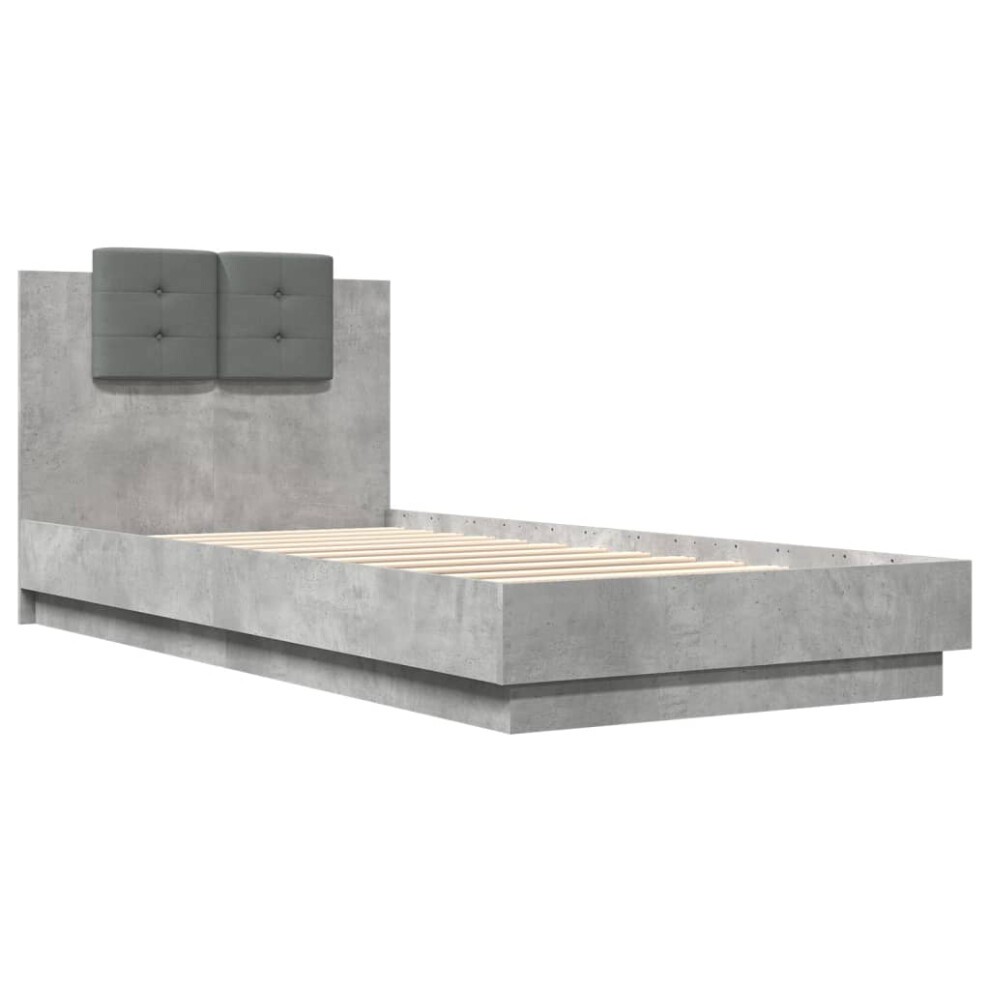 vidaXL Bed Frame with Headboard Bed Concrete Grey 100x200 cm Engineered Wood