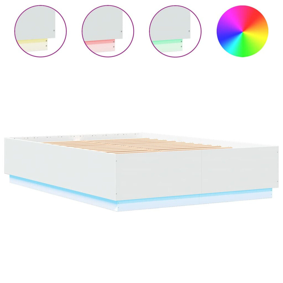 vidaXL Bed Frame with LED Lights Bed Base White 120x200 cm Engineered Wood