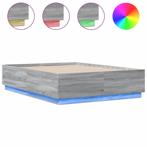 VidaXL vidaXL Bed Frame with LED Lights Grey Sonoma Small Double Engineered Wood 1