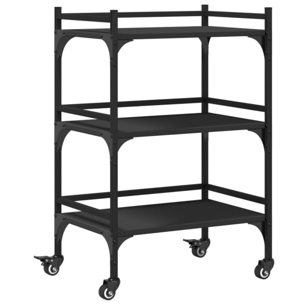 vidaXL Kitchen Trolley Rolling Cart Storage Cart Trolley Black Engineered Wood