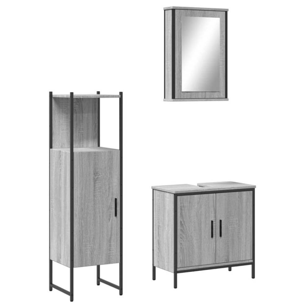 vidaXL Bathroom Furniture Set 3 Piece Sink Cabinet Grey Sonoma Engineered Wood