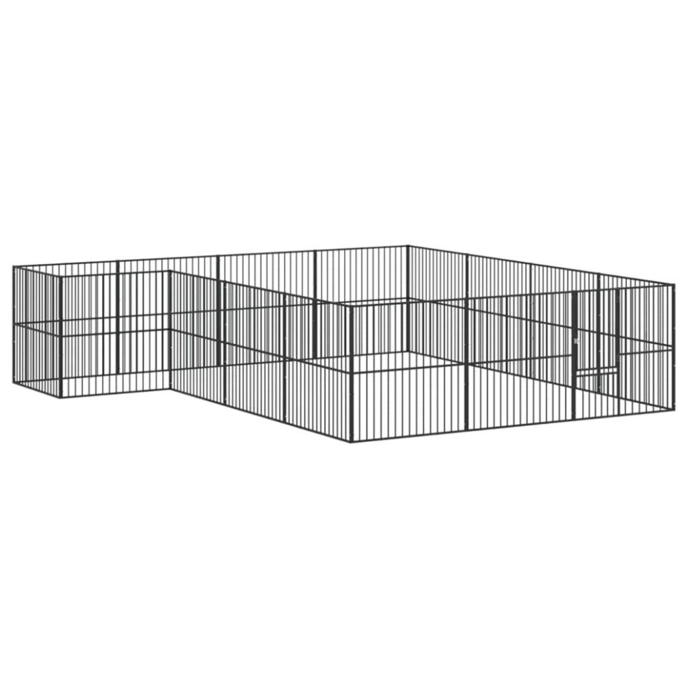 vidaXL Dog Playpen 16 Panels Dog Kennel Pet Dog Crate Black Galvanised Steel