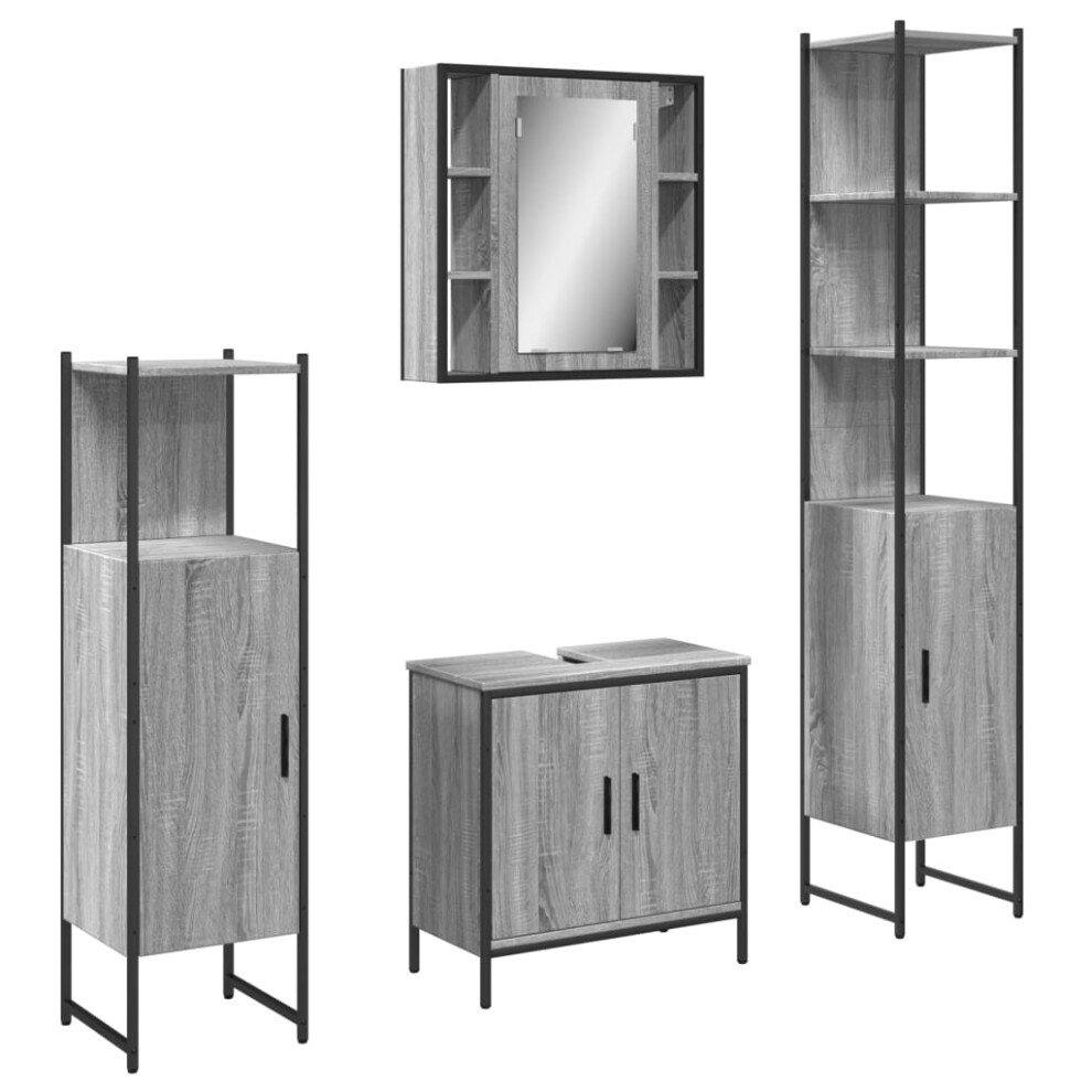 vidaXL Bathroom Cabinet Set 4 Piece Sink Cabinet Grey Sonoma Engineered Wood