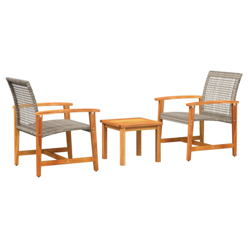 vidaXL Bistro Set 3 Piece Table And Chair Grey Poly Rattan And Acacia Wood