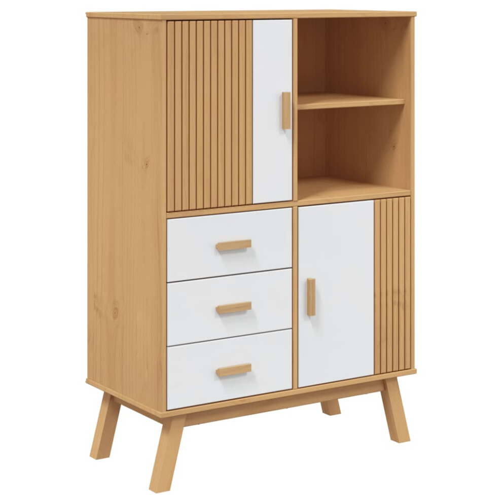 vidaXL Highboard Sideboard Cupboard Cabinet White and Brown Solid Wood Pine