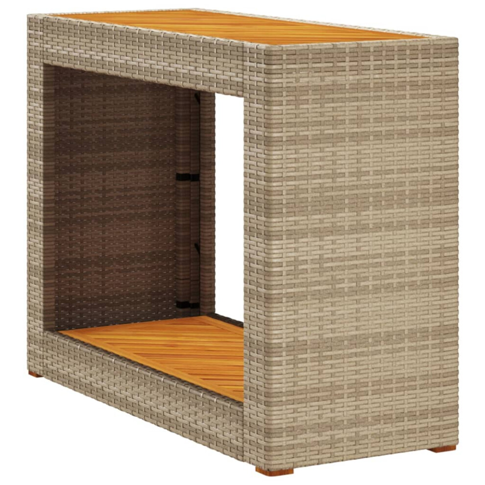 vidaXL Garden Side Table with Wooden Top Patio Dining Table Beige Poly Rattan