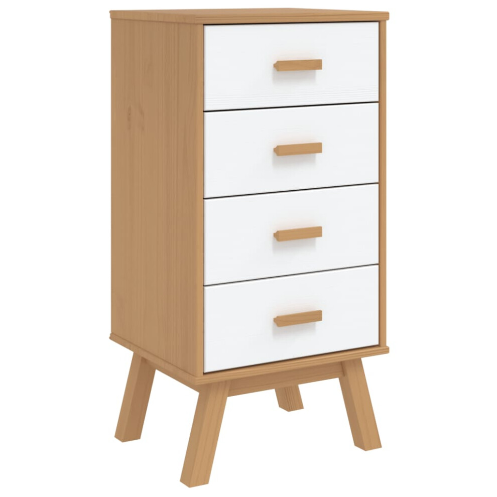 vidaXL Bedside Cabinet Nightstand Bed Table White and Brown Solid Wood Pine