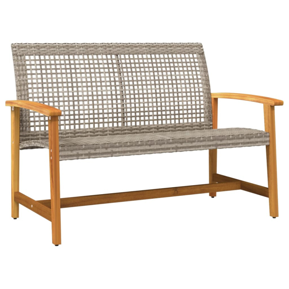 vidaXL Garden Bench Outdoor Bench Park Bench Grey Poly Rattan and Acacia Wood