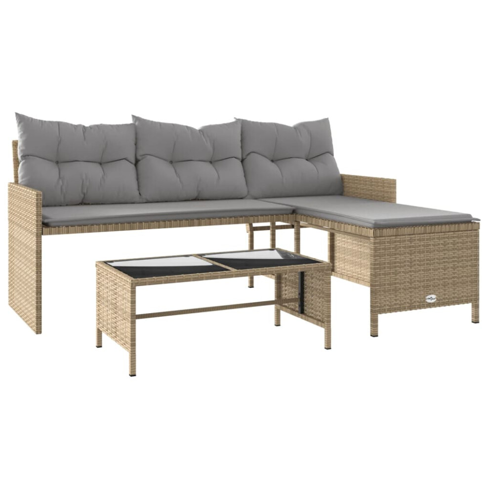 vidaXL Garden Sofa with Table and Cushions L-Shaped Sofa Mix Beige Poly Rattan