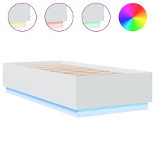 Rama łóżka z LED, biała, 90x200 cm, materiał drewnopochodny