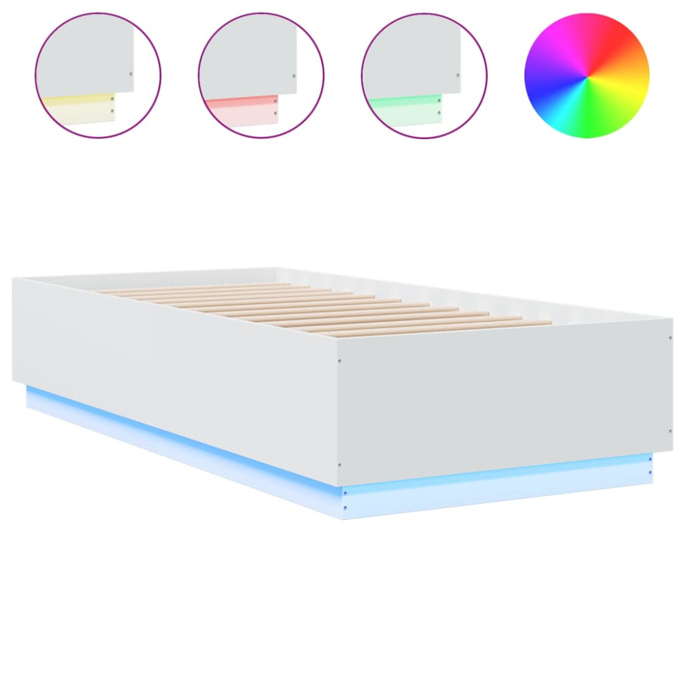 vidaXL Bed Frame with LED Lights Home Bed Base White 90x200 cm Engineered Wood