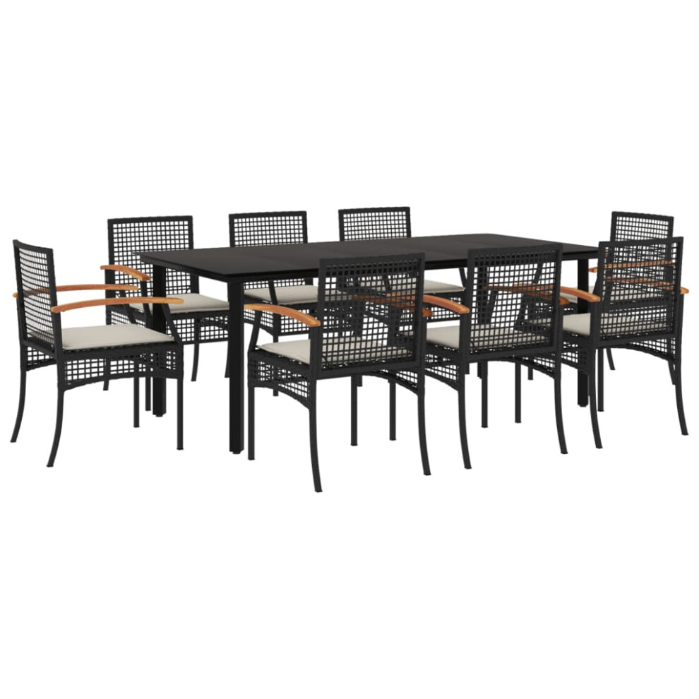 Vidaxl Garden Dining Set 9 Piece With Cushions Outdoor Chair Black Poly Rattan