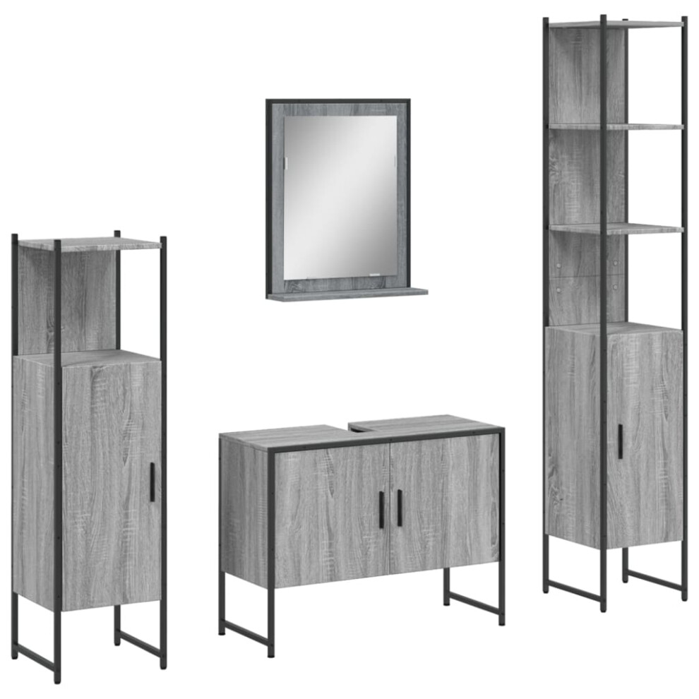 vidaXL Bathroom Cabinet Set 4 Piece Sink Cabinet Grey Sonoma Engineered Wood