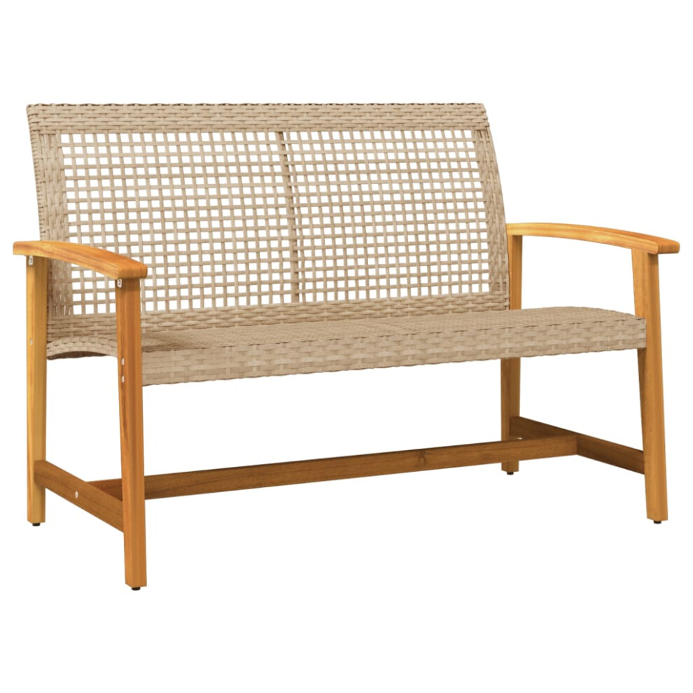 vidaXL Garden Bench Outdoor Bench Chair Beige Poly Rattan and Acacia Wood