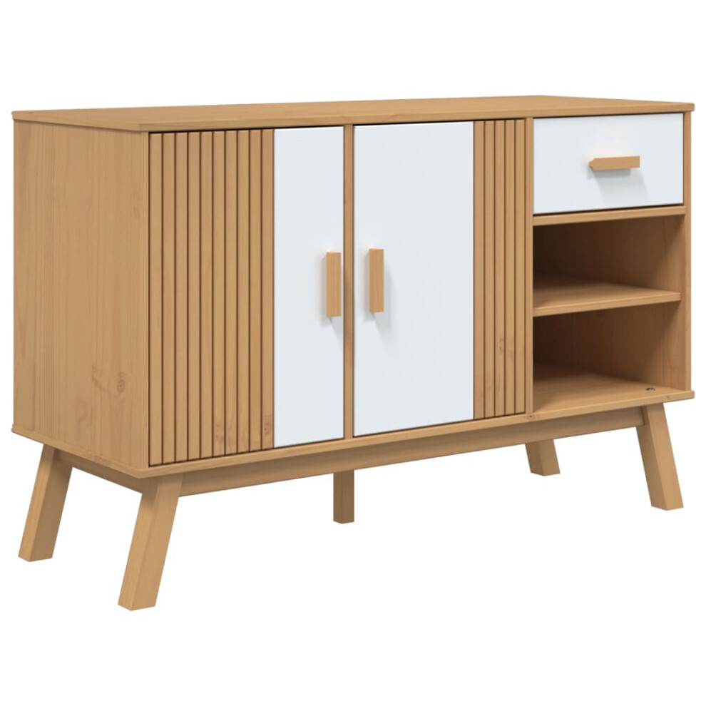 vidaXL Sideboard Cupboard Highboard Cabinet White and Brown Solid Wood Pine