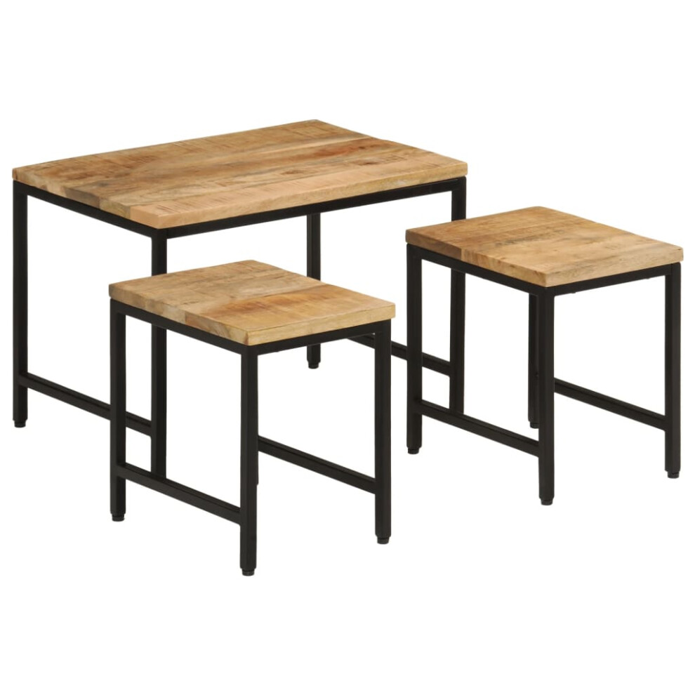 Vidaxl Nesting Coffee Tables Nesting Table 3 Pcs Solid Rough Mango Wood & Iron