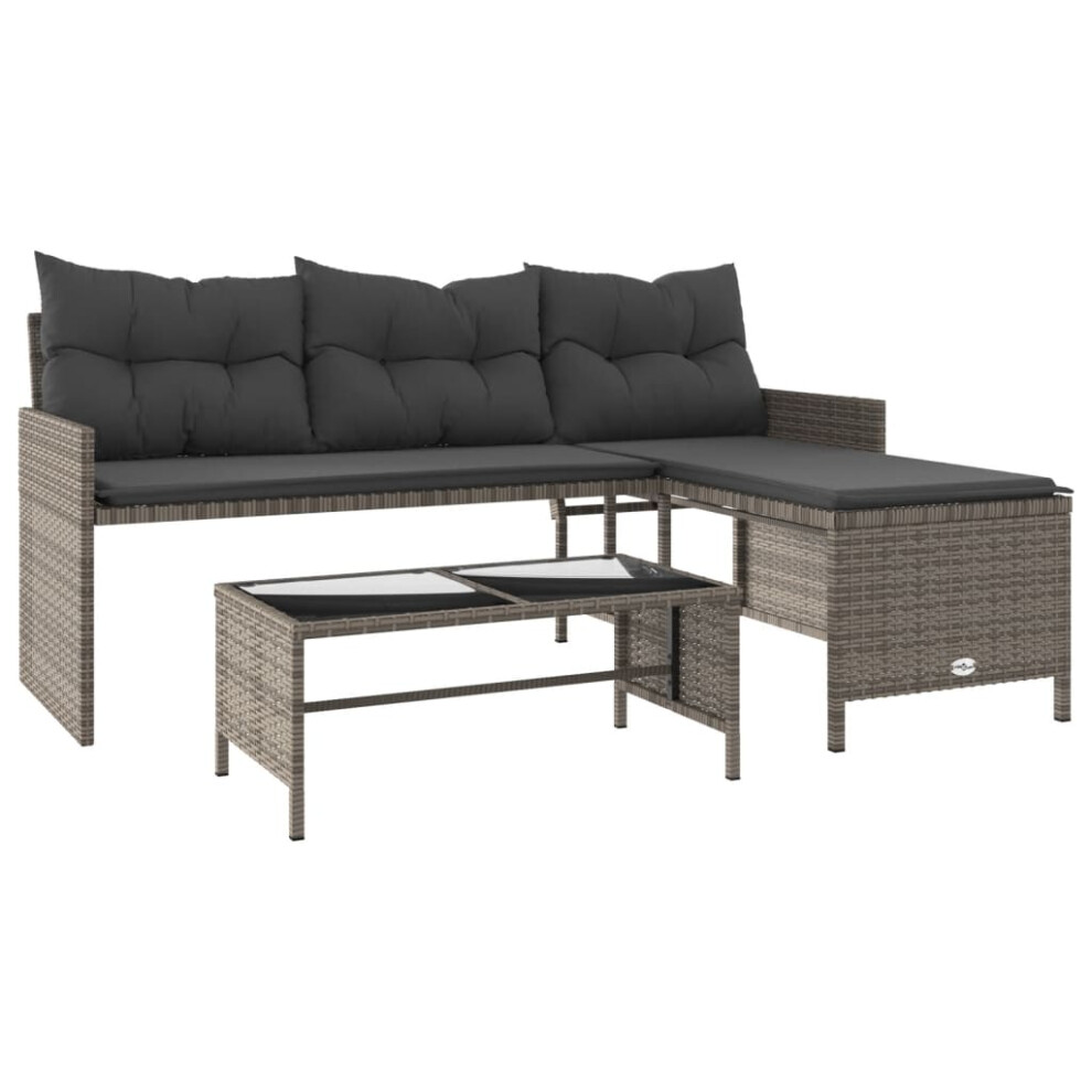 vidaXL Garden Sofa with Table and Cushions L-Shaped Sofa Grey Poly Rattan