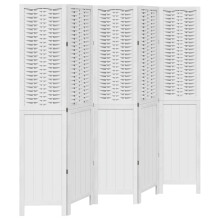 vidaXL Room Divider 5 Panels Office Privacy Screen White Solid Wood Paulownia