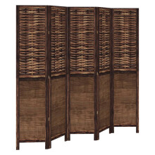 vidaXL Room Divider 5 Panels Privacy Screen Dark Brown Solid Wood Paulownia