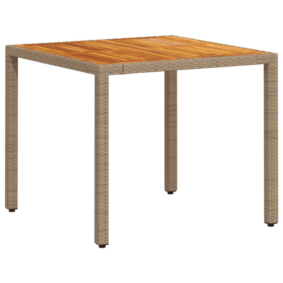Vidaxl Garden Table Outdoor Table Dining Table Beige Poly Rattan Acacia Wood
