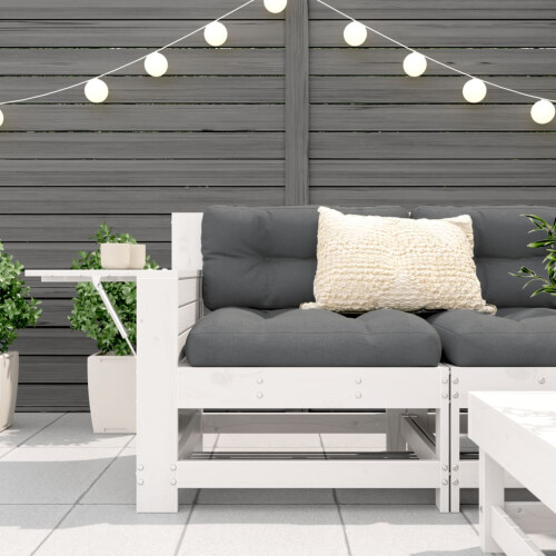 VidaXL vidaXL Garden Armrest Sofa with Side Table Outdoor Sofa White Solid Wood Pine 2