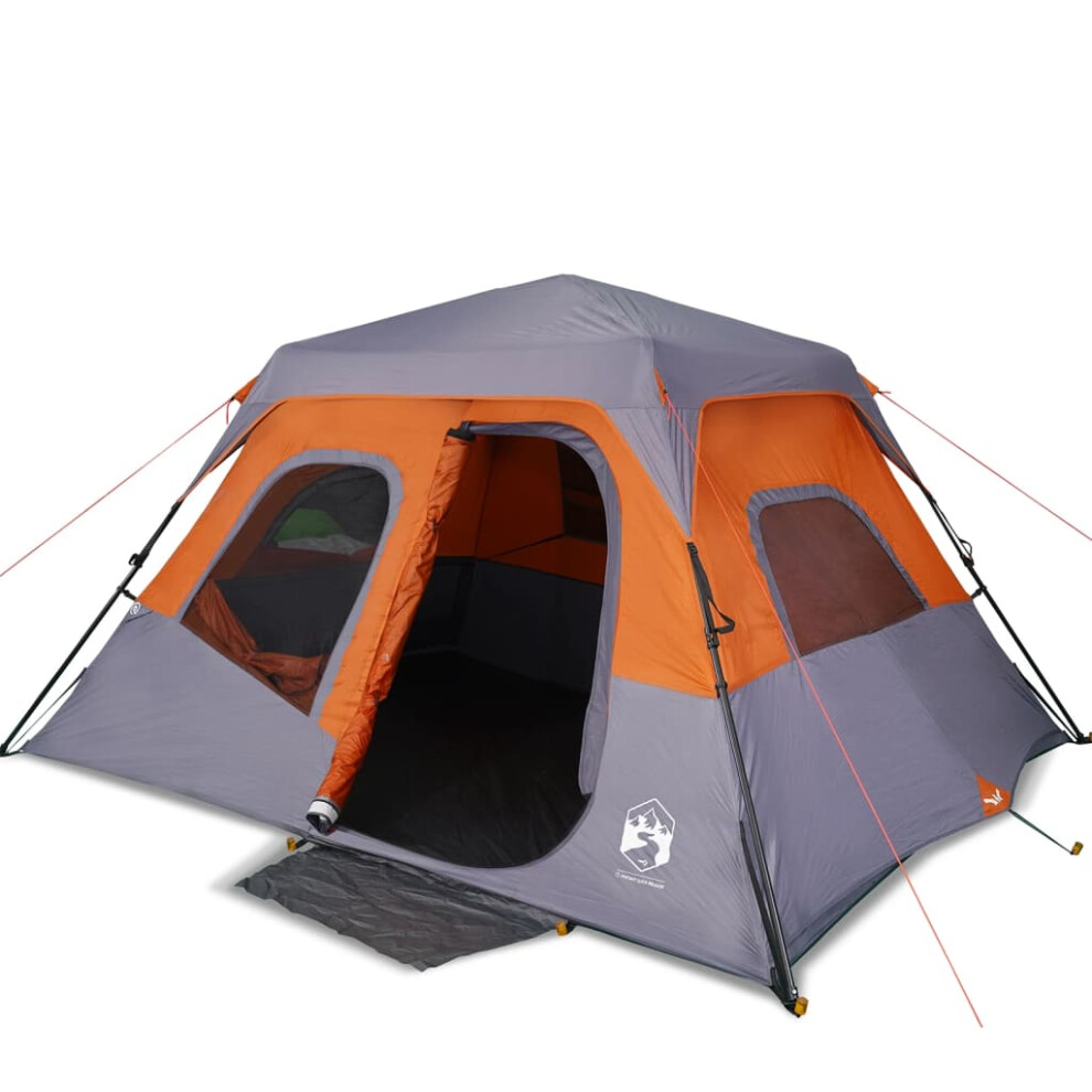 Vidaxl Family Tent 6-Person Dome Tent Grey And Orange Quick Release Waterproof