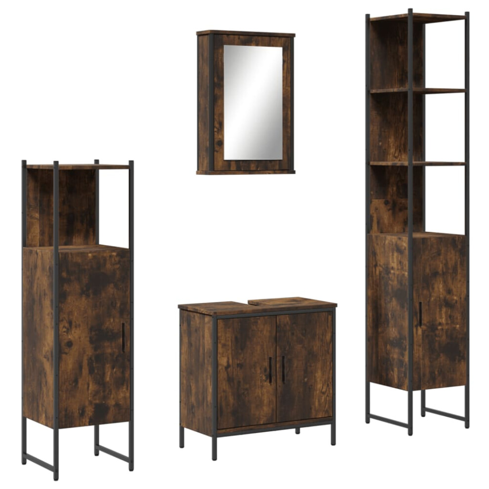 Vidaxl Bathroom Furniture Set 4 Piece Sink Cabinet Smoked Oak Engineered Wood