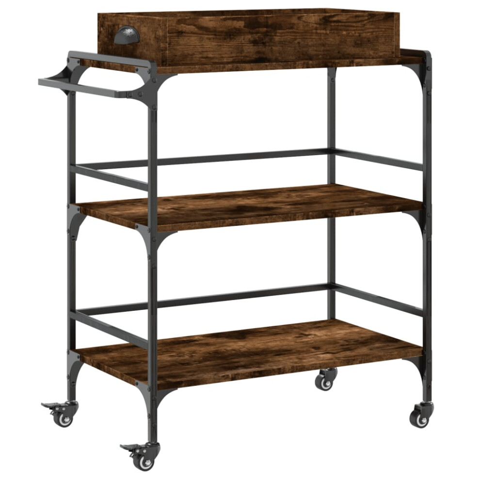 Vidaxl Kitchen Trolley Rolling Cart Storage Cart Smoked Oak Engineered Wood