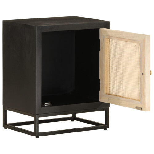 VidaXL vidaXL Bedside Cabinet Nightstand Bed Table Black Solid Wood Mango and Iron 1