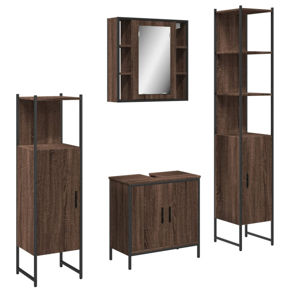 vidaXL Bathroom Cabinet Set 4 Piece Sink Cabinet Brown Oak Engineered Wood