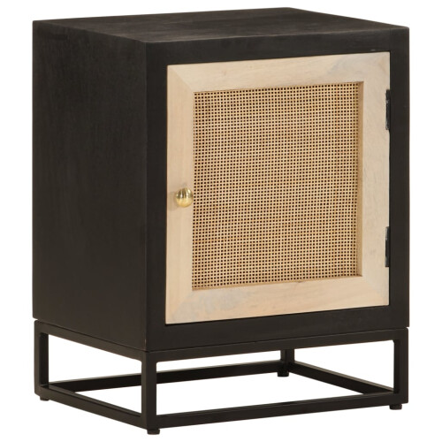 VidaXL vidaXL Bedside Cabinet Nightstand Bed Table Black Solid Wood Mango and Iron