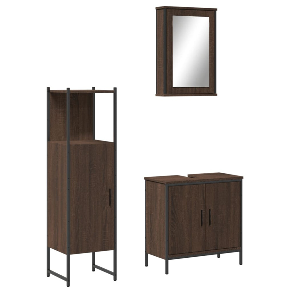 vidaXL Bathroom Furniture Set 3 Piece Sink Cabinet Brown Oak Engineered Wood